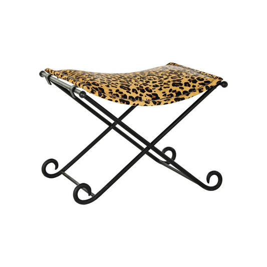 Jalkatuki DKD Home Decor Musta Metalli Ruskea Nahka Leopardi (55 x 45 x 41 cm)