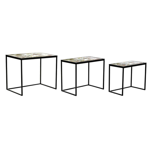 Set of 3 tables DKD Home Decor Musta Vihreä Kullattu 60 x 40 x 50 cm