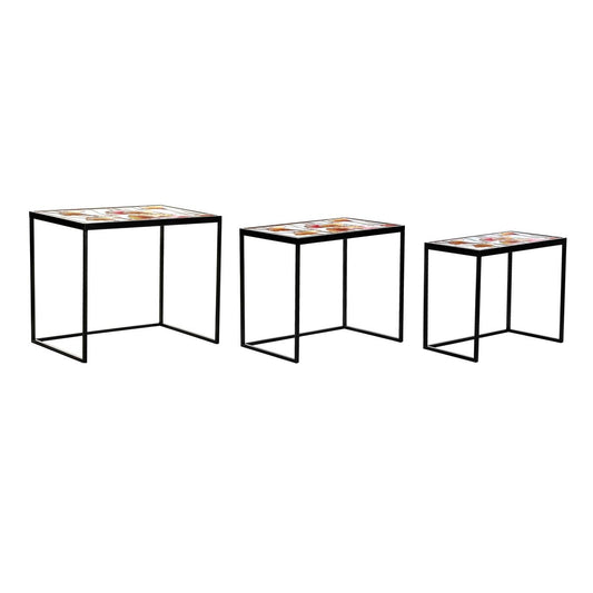 Set of 3 tables DKD Home Decor Keltainen Musta Pinkki Kullattu 60 x 40 x 50 cm