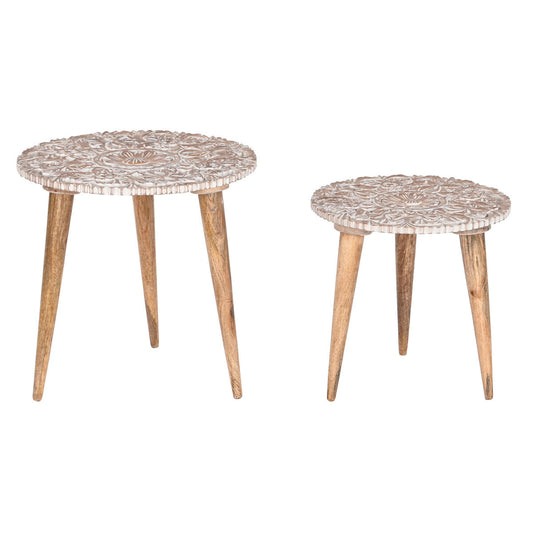 Set of 2 tables Home ESPRIT Valkoinen Luonnollinen 45 x 45 x 45 cm