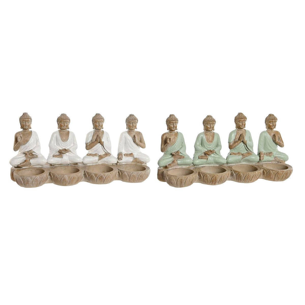 Koristehahmo Home ESPRIT Valkoinen Vihreä Buddha Itämainen 24 x 9 x 11 cm (2 osaa)