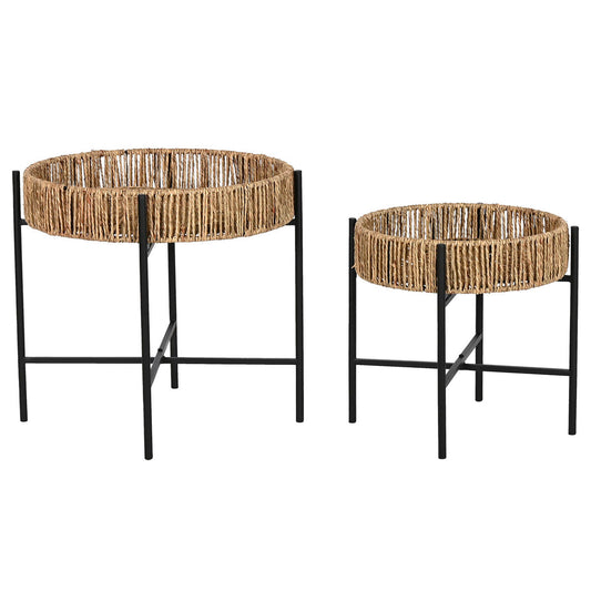 Set of 2 tables Home ESPRIT Musta Luonnollinen Metalli 49 x 49 x 44 cm