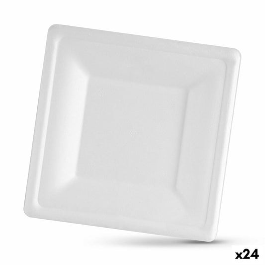 Lautassetti Algon Kertakäyttöinen Valkoinen Sokeriruoko Neliö 16 cm (24 osaa)