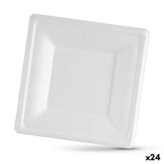 Lautassetti Algon Kertakäyttöinen Valkoinen Sokeriruoko Neliö 20 cm (24 osaa)