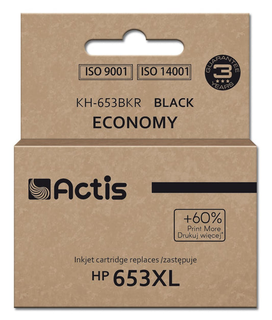 Actis KH-653BKR muste HP-tulostimeen, korvaava HP 653XL 3YM75AE; Premium; 20 ml; 575 sivua; musta