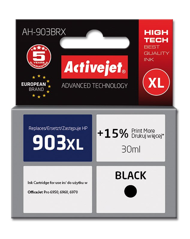 Activejet AH-903BRX muste HP-tulostimelle; HP 903XL T6M15AE vaihto; Premium; 30 ml; musta - KorhoneCom