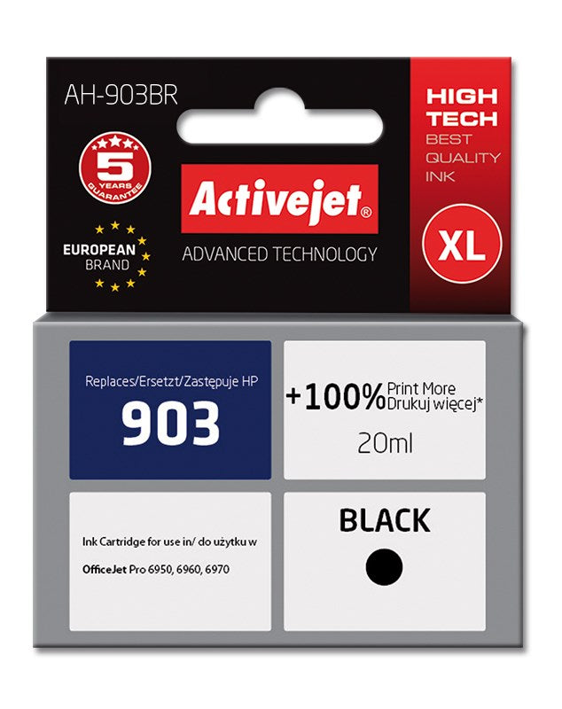 Activejet AH-903BR muste HP-tulostimelle; HP 903 T6L99AE vaihto; Premium; 20 ml; musta - KorhoneCom