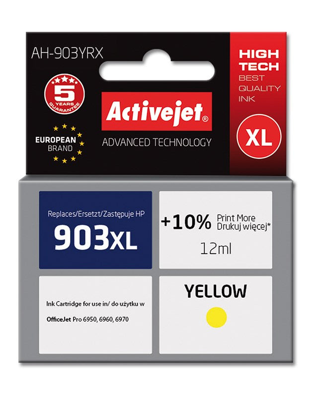 Activejet AH-903YRX muste HP-tulostimelle; HP 903XL T6M11AE vaihto; Premium; 12 ml; keltainen - KorhoneCom