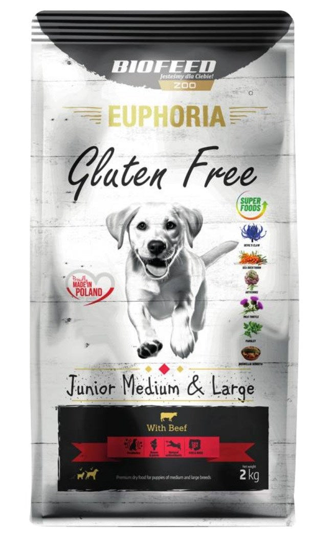 BIOFEED Euphoria Gluteeniton Junior keskikokoinen ja iso Naudanliha - koiran kuivaruoka - 2kg
