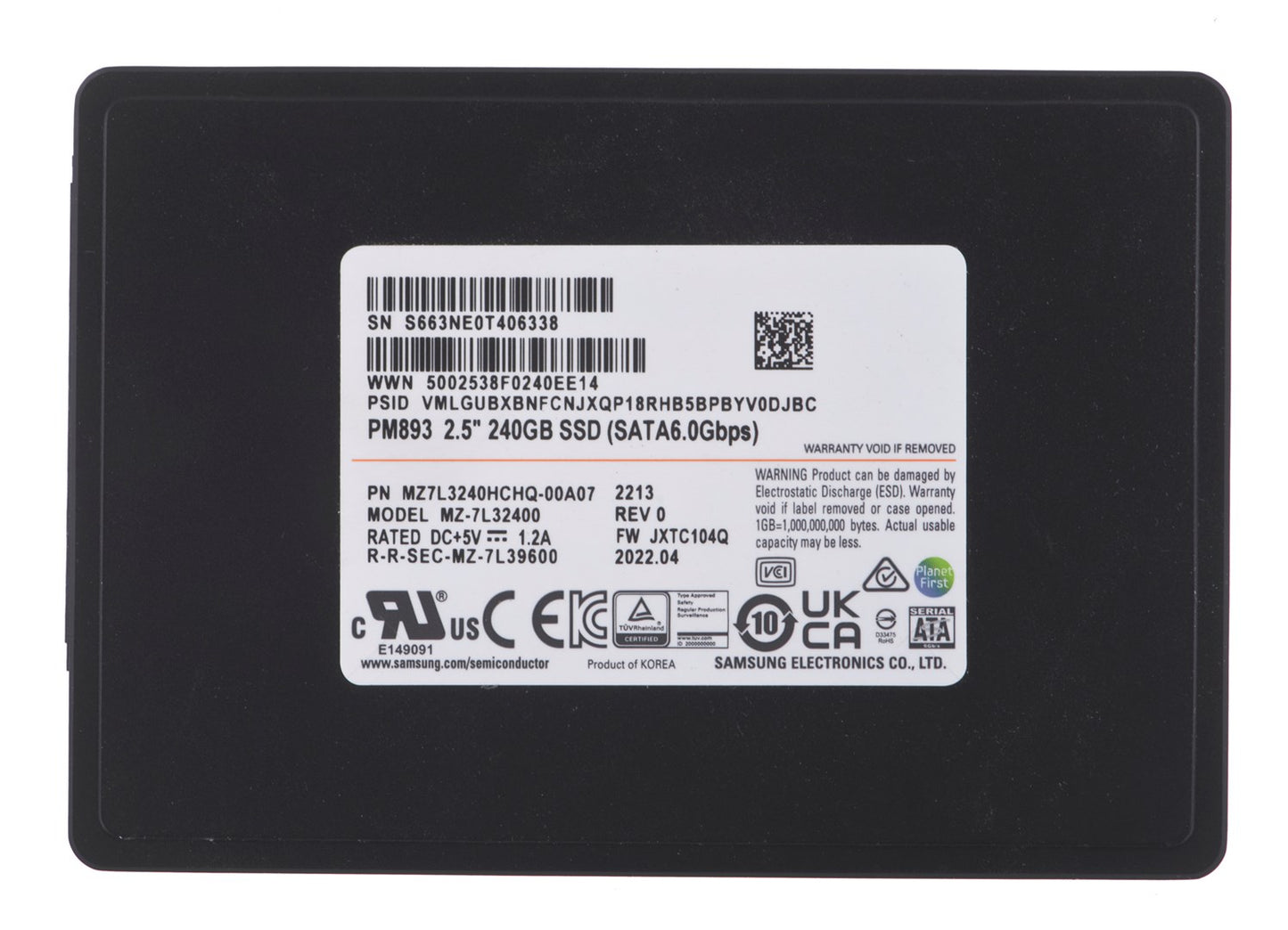 SSD Samsung PM893 240 Gt SATA 2,5" MZ7L3240HCHQ-00A07 (DWPD 1)