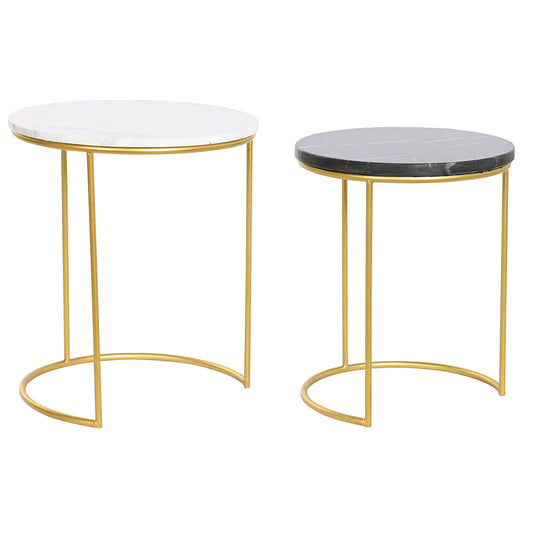 Set of 2 tables DKD Home Decor Valkoinen Musta Kullattu 40 x 40 x 46,5 cm