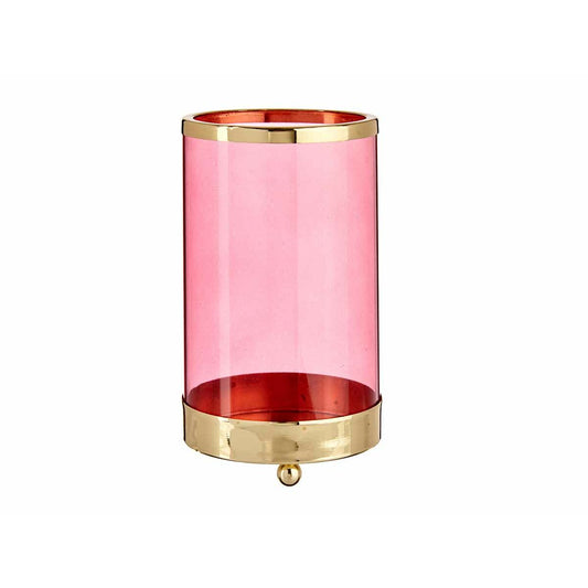 Kynttilänjalka Pinkki Kullattu Sylinteri 9,7 x 16,5 x 9,7 cm Metalli Lasi