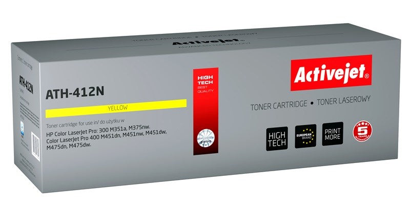 Activejet ATH-412N väriaine HP-tulostimeen, HP 305A CE412A korvaava, Supreme, 2600 sivua, keltainen - KorhoneCom