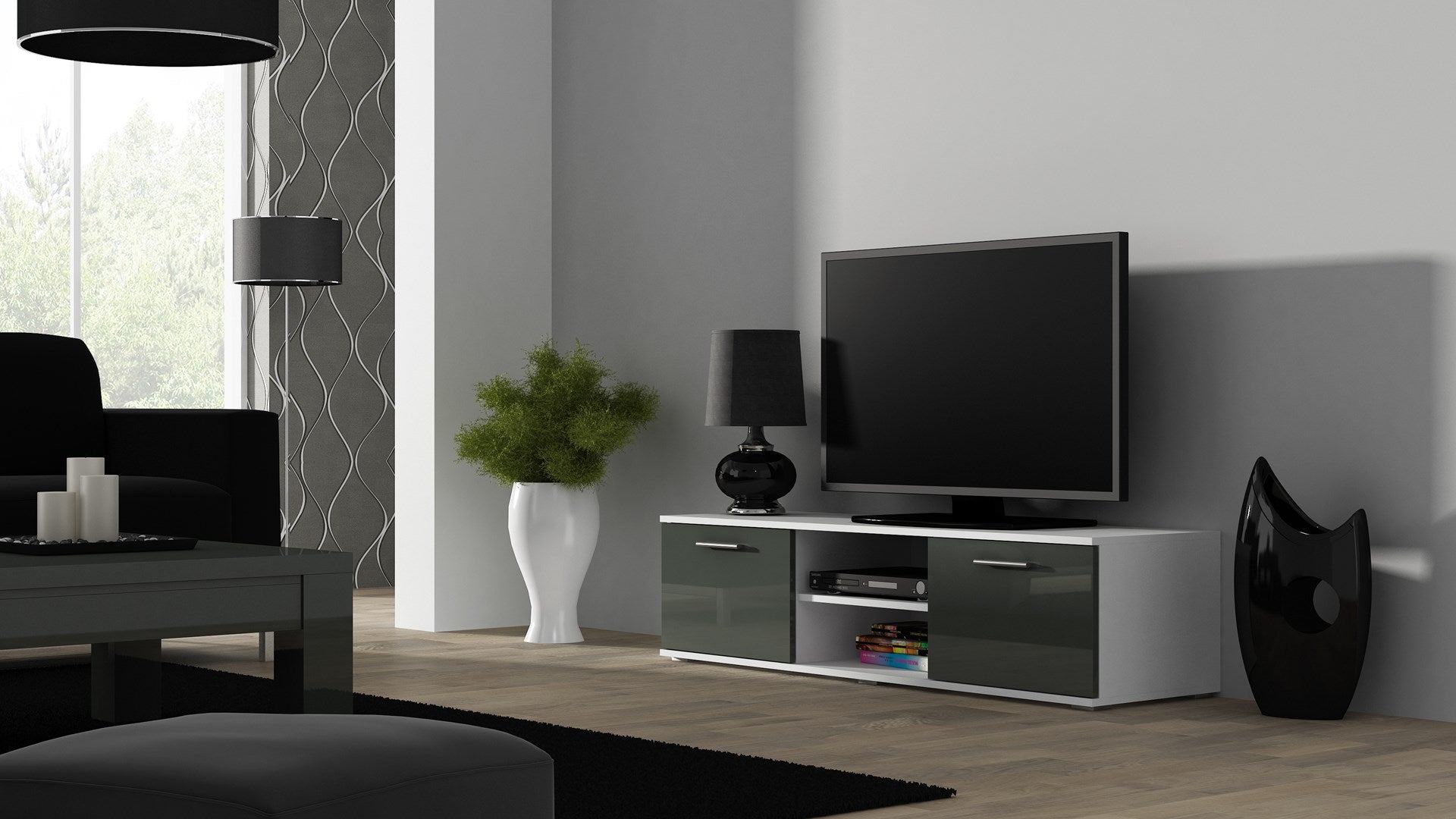 Cama TV stand SOHO 140 white/grey gloss - KorhoneCom