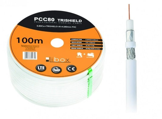 Libox Kabel koncentryczny PCC80 100m koaksiaalikaapeli RG-6/U valkoinen
