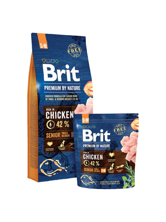 Brit Premium by Nature Senior S+M  Apple  Chicken  Corn- dry food for adult dogs of medium breeds 15 kg - KorhoneCom