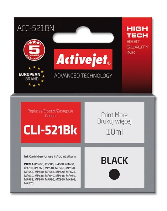 Activejet ACC-521BN mustepatruuna (korvaa Canon CLI-521Bk:lle; Supreme; 10 ml; musta)
