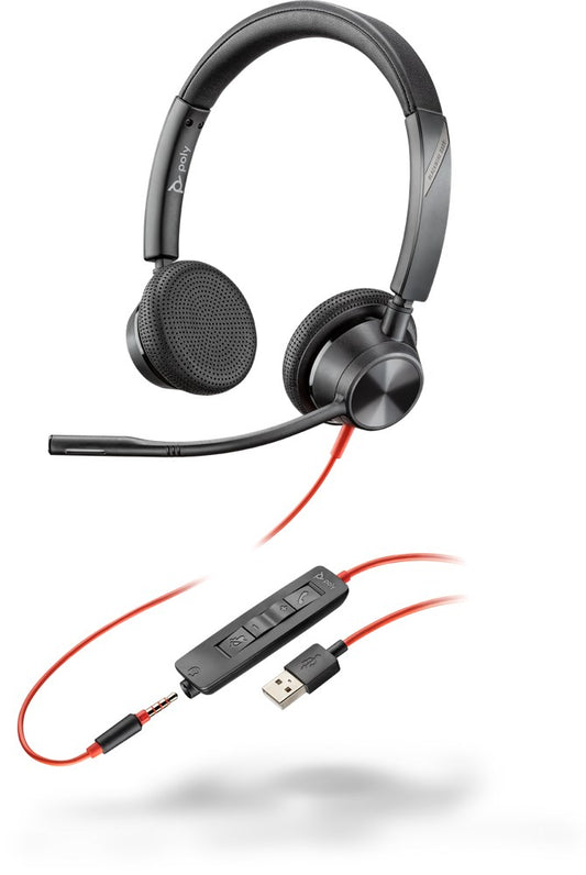POLY Blackwire 3325 Langalliset kuulokkeet langallinen kuuloke Office/puhelinkeskus USB Type-A Musta Punainen - KorhoneCom