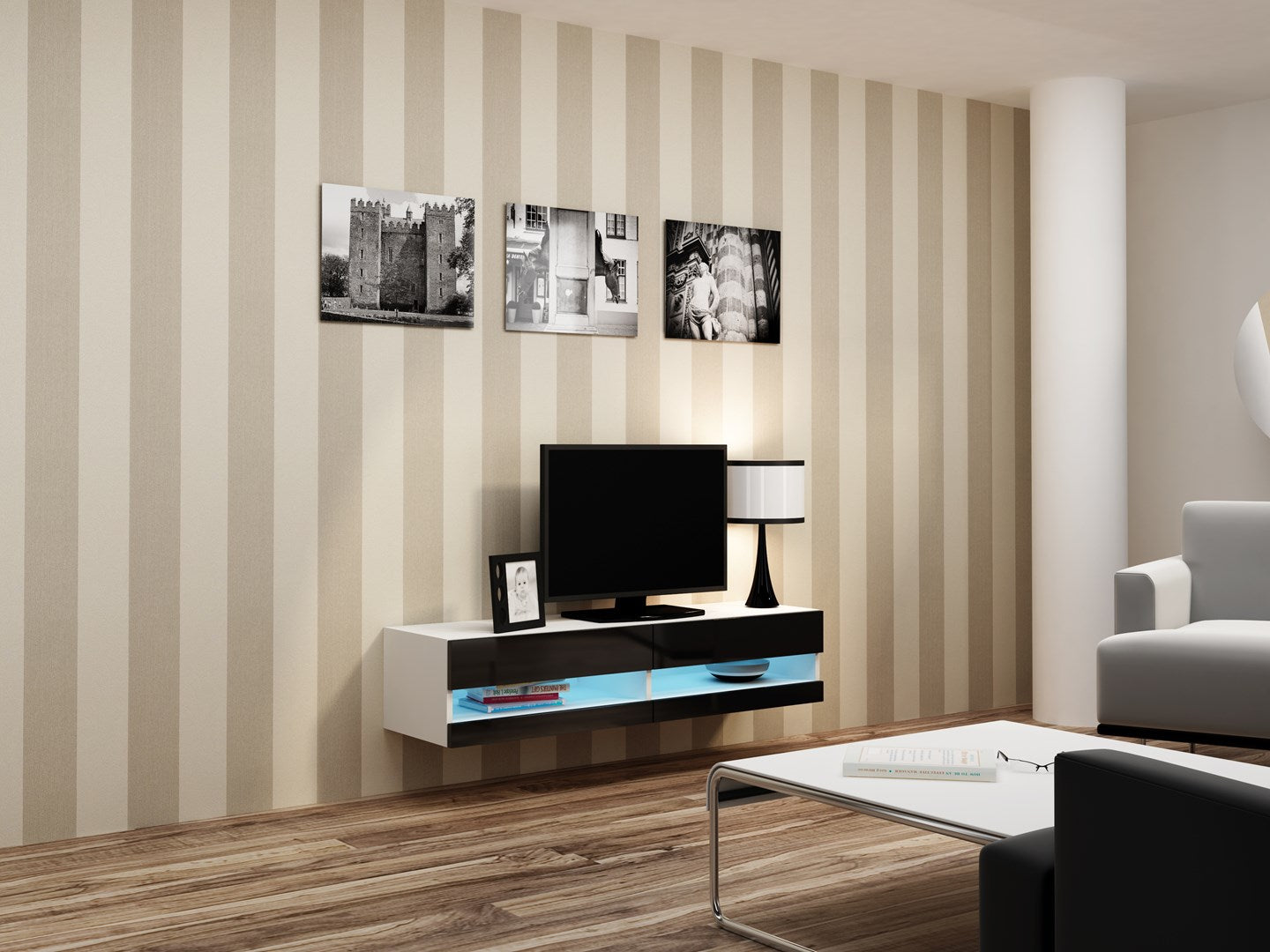 Cama TV stand VIGO NEW 30/140/40 white/black gloss - KorhoneCom