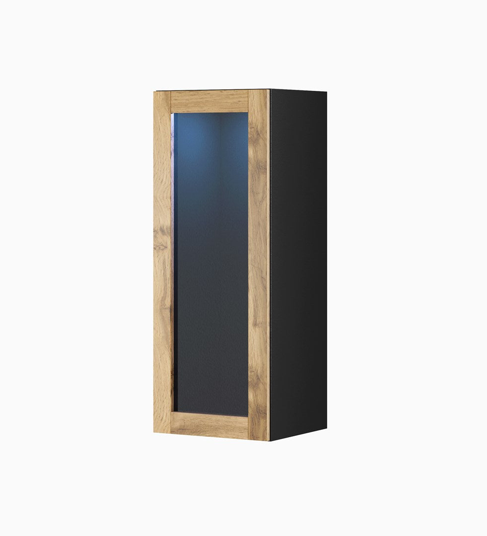 Cama cabinet VIGO  90  glass 90/35/32 black/wotan oak - KorhoneCom