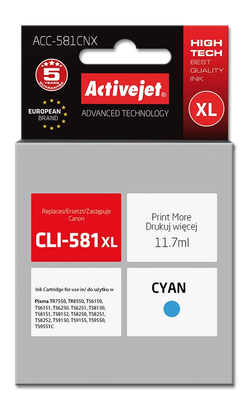 Activejet ACC-581CNX ink (replacement for Canon CLI-581C XL, Supreme, 11.70 ml, cyan) - KorhoneCom