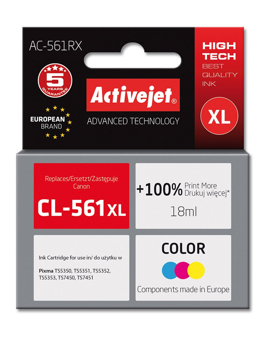 Activejet INK AC-561RX Canon-tulostimelle, korvaava CL-561XL, Premium, 18 ml, väri - KorhoneCom