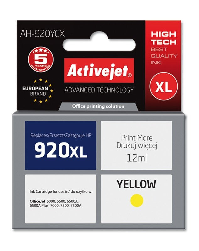 Activejet AH-920YCX HP Printer Ink  Compatible for HP 920XL CD974AE,  Premium,  12 ml,  yellow. - KorhoneCom