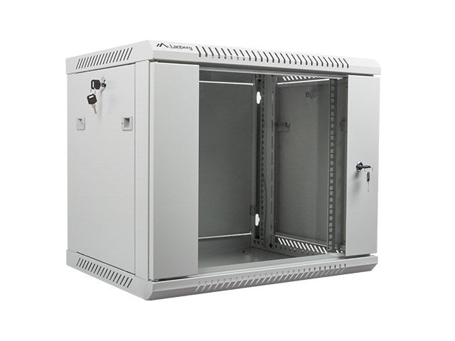 Lanberg wall-mounted installation rack cabinet 19'' 9U 600x450mm gray (glass door) - KorhoneCom