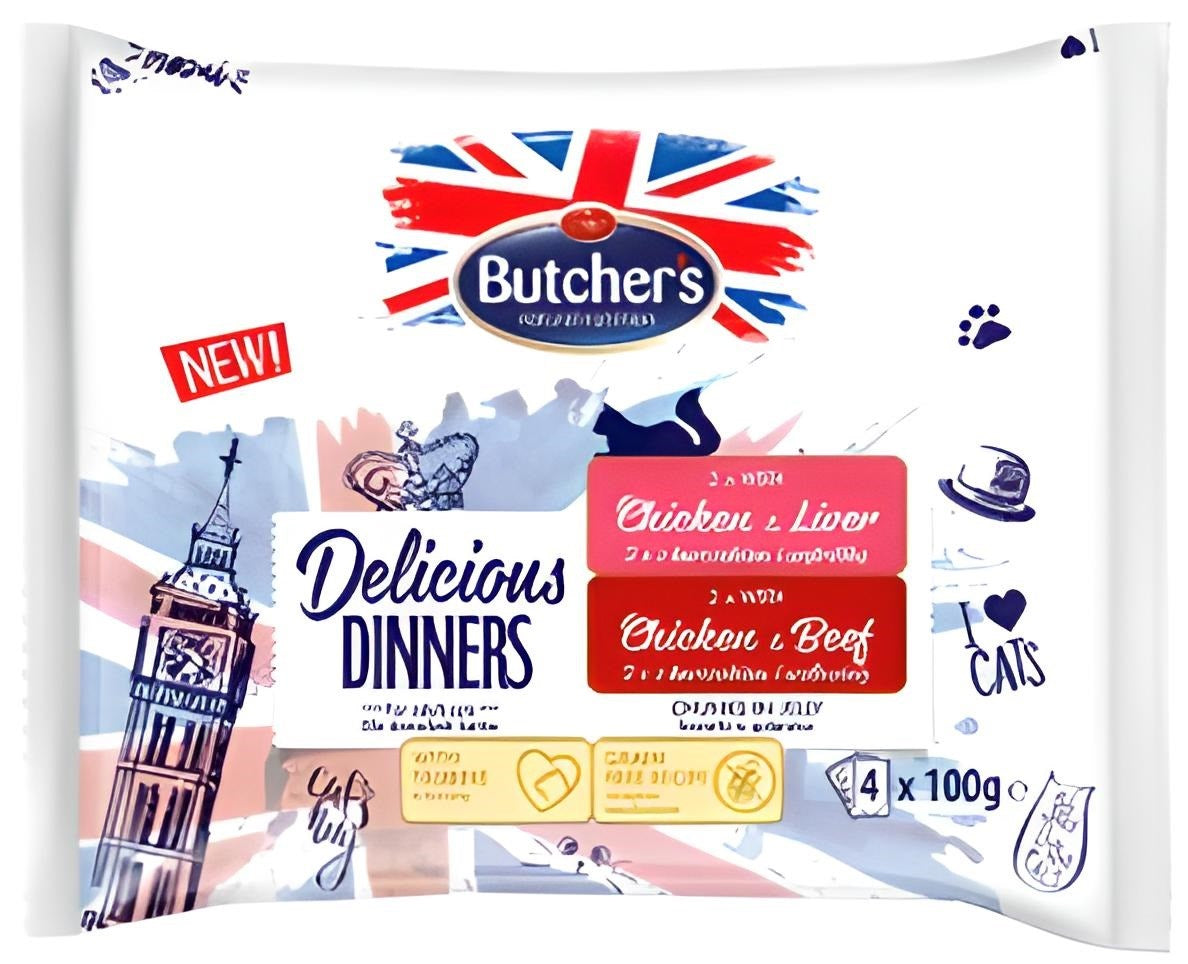 BUTCHER'S Delicious Dinners Chicken with liver  Chicken with beef   - wet cat food - 4 x 100g