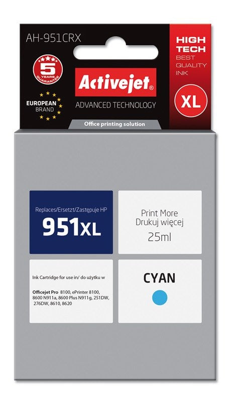 Activejet AH-951CRX HP Printer Ink  Compatible with HP 951XL CN046AE,  Premium,  25 ml,  blue. - KorhoneCom