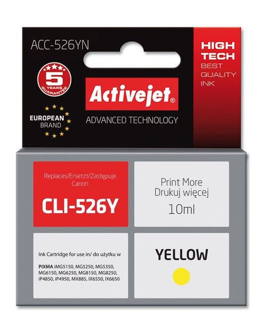 Activejet ACC-526YN mustepatruuna (korvaa Canon CLI-526Y:lle; Supreme; 10 ml; keltainen)
