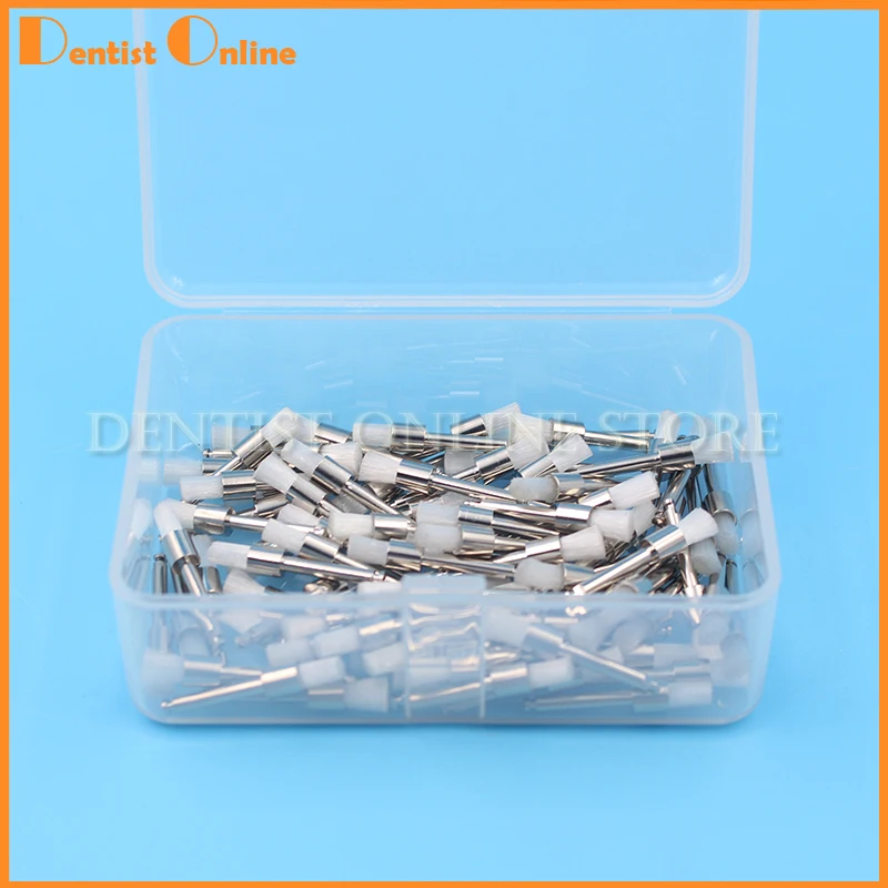 100Pcs Prophy Brushes Nylon Metal Dental White Polisher Prophy Brush Snap-On Flat Type