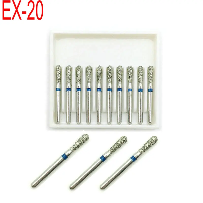 10pcs Dental Diamond Burs Drill Dentistry Dia-burs for High Speed Handpiece Handle Diameter 1.6mm Dentist Tools EX-20