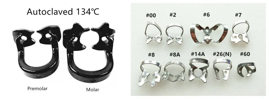 2 Piece Dental Rubber Dam Clamps Endodontic Endo Rubber Sheets Clip Porcelain Teeth Frames Punches Kerr Style
