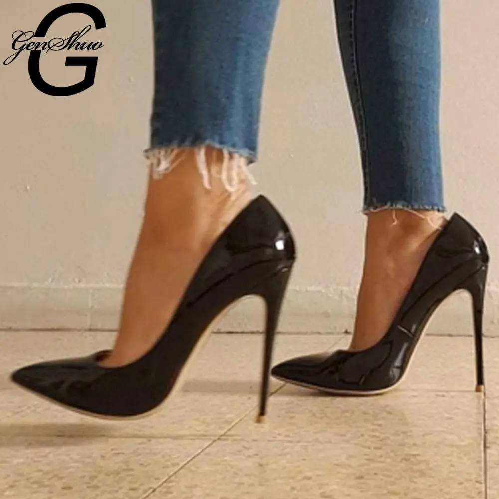 GenShuo High Heels 12cm Black Pumps Silver High Heels Wedding Shoes Nude Pumps Bridal Shoes Estiletos Mujer 2020 Women Pumps