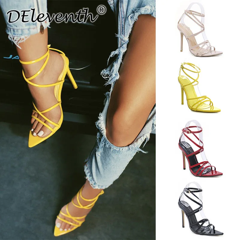 Sexy High Heels Shoes For Women Pumps Ladies Female Pu Thin Heels Ankle Strap Buckle Strap Party Pointed Toe Dress Design Sandal