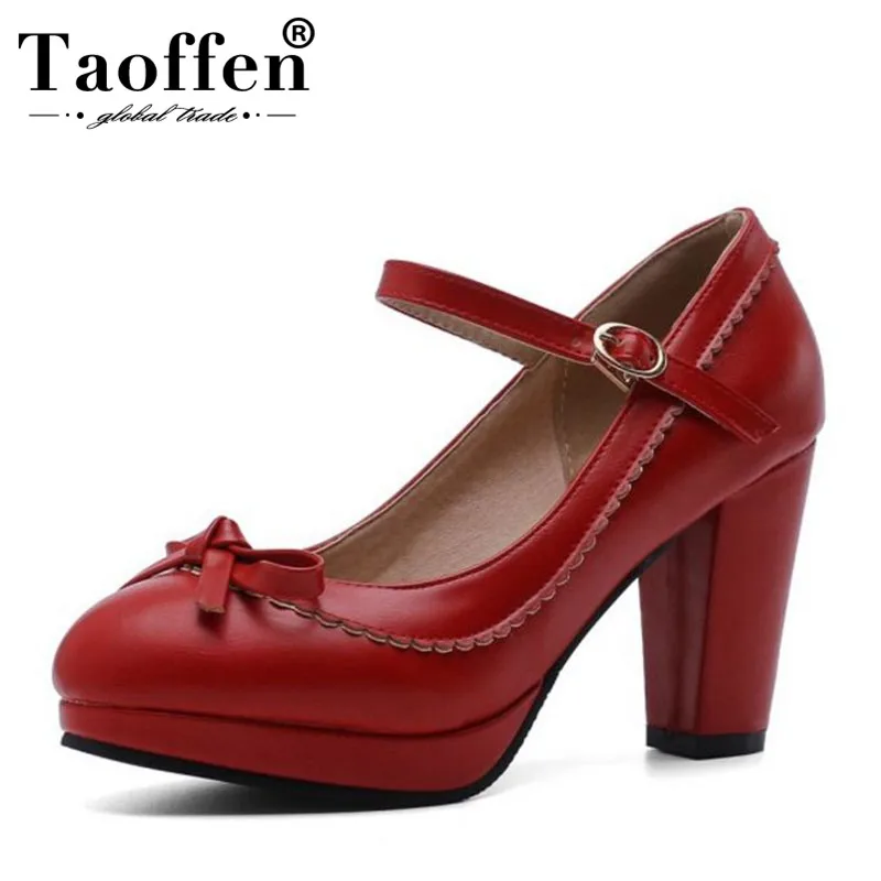 Taoffen Size 32-48 2019 New Spring 6 Colors Party Pumps Bowknot Wedding Party High Heel Shoes Women Platform Office Lady Pumps